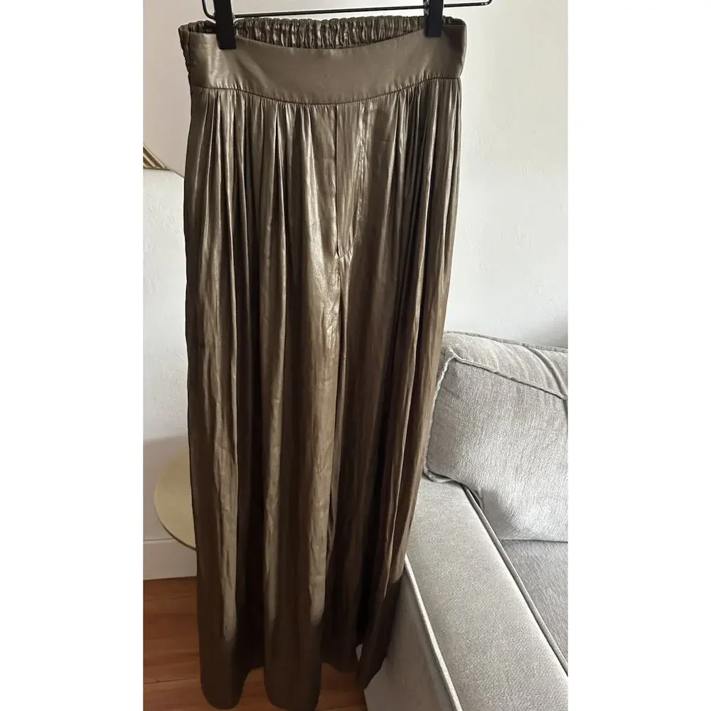 Zara Khaki Olive Liquid Palazzo S Wide Leg Trousers - Picture 2 of 12